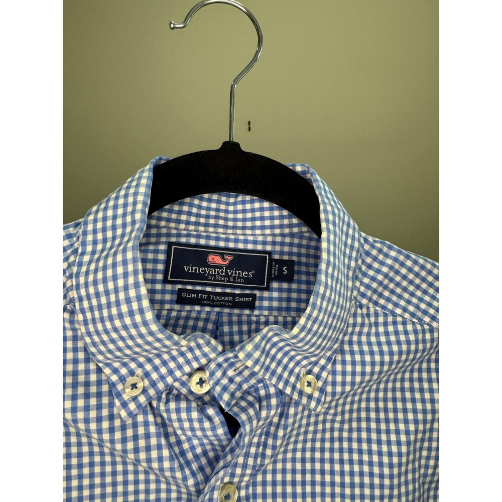Vineyard Vines Mens Small Slim Fit Tucker Shirt Blue Gingham Cotton Button Down